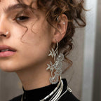 AELLA. Floral Drop Hoop Earrings - Silver